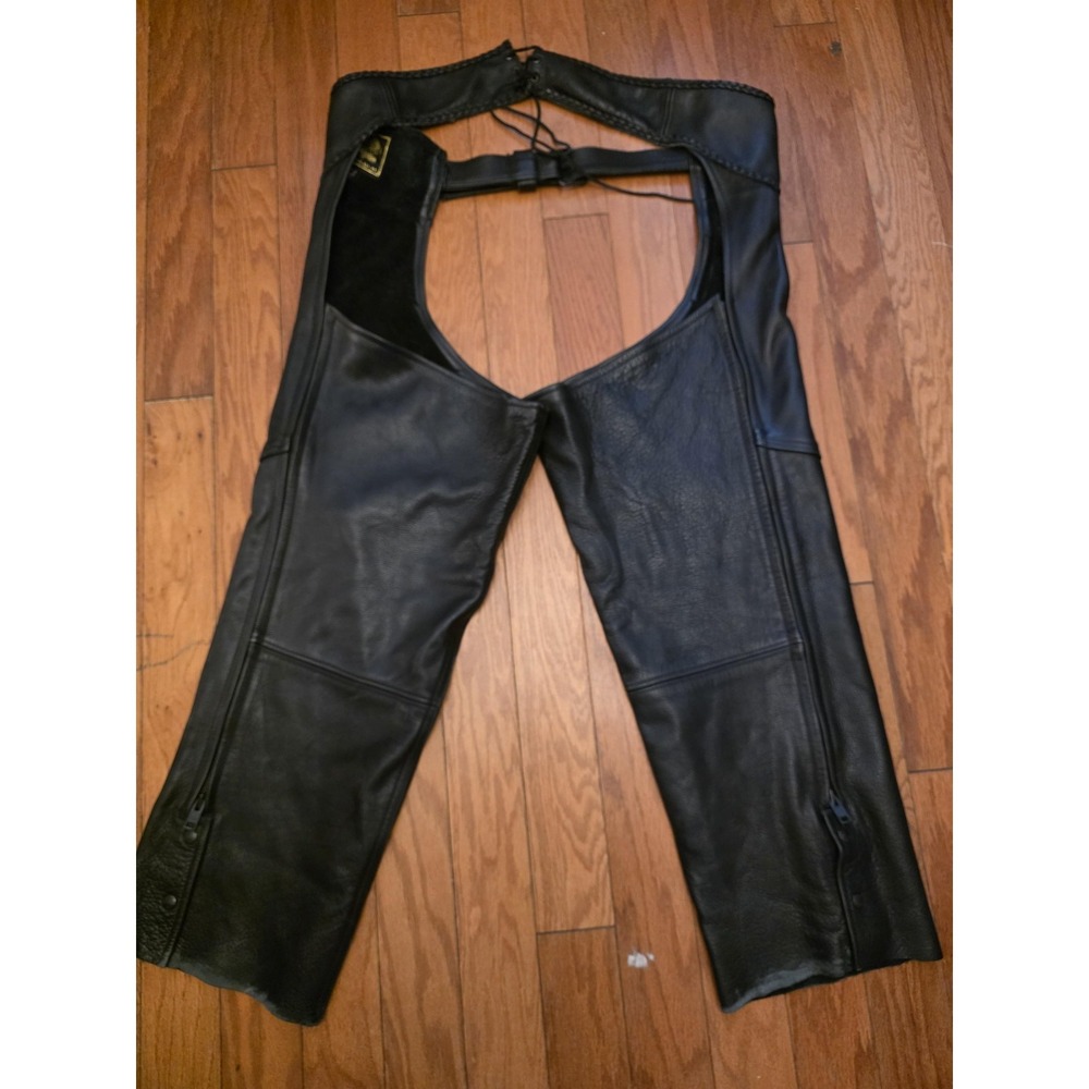 U.S. Made Co. Overalls Mens 3XL Black Leather Motorcycle Chaps Zip Lined USA